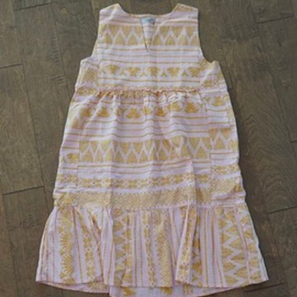 Grand Sleeveless V Neckline Printed Tiered Mini Dress Yellow Womens Size Small - Picture 2 of 7